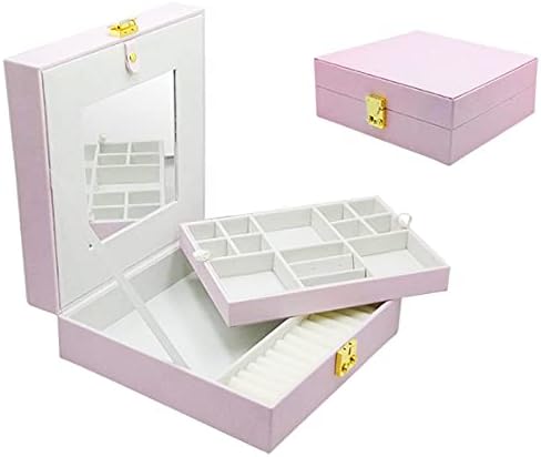 LLANN Кожа Проста Кутия За Съхранение на Бижута с Ключ Обеци, Колие за Опаковане на Подаръци