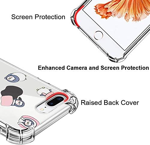 KANGHAR iPhone 7 Plus Case, iPhone Plus 8 Case Penguin Сладко Pattern устойчив на удари Прозрачен Четирите Ъгъла Възглавница