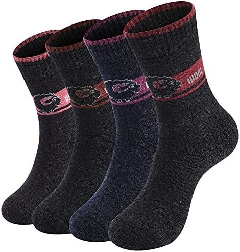 Опаковка от 4 Женски Чорапи Вълнени Чорапи за Жени, Спортни Туристически Зимни Топли Меки и Удобни