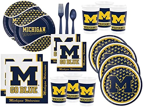 FAKKOS Design U of M The Michigan Wolverines Football Team Tailgate Party Доставки Обслужва 16 Орнаменти Хартиени Чинии,