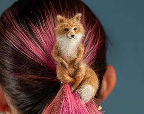 SHENSU Felted Animal Hairpin, Felt Занаятите Decoration Сладко Лисица, Таралеж, Катерица Hairpin, Fox Needle Felting Hairpin, Novelty Hair Accessories, Gift for Animal Lover (Fox)