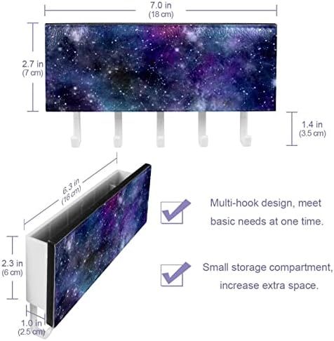 Universe Galaxy Space Print Key Holder for Wall with Mail Organizer, Самозалепващи Закачалка За Ключове с 5 Куки, Декоративен