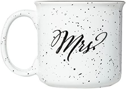 Mr. and Mrs. - Bridal Wedding Shower Marriage Newlyweds New Home Speckled Ceramic Campfire Mug - 15oz Deluxe Double-Sided