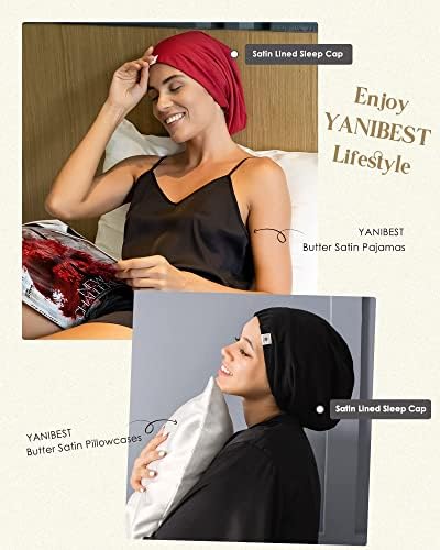 YANIBEST Коприна Сатен Bonnet Hair Sleep Cover Cap - Регулируема Престой в Коприна Подплата Slouchy Beanie Шапка за Нощен