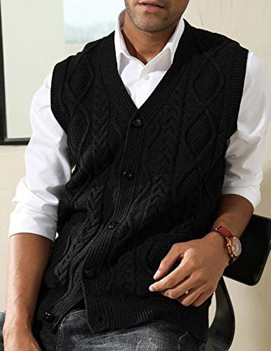 PJ PAUL JONES Мъжки пуловер Жилетка с V-образно деколте Без ръкави Кабел Вязаный Жилетка Жилетка