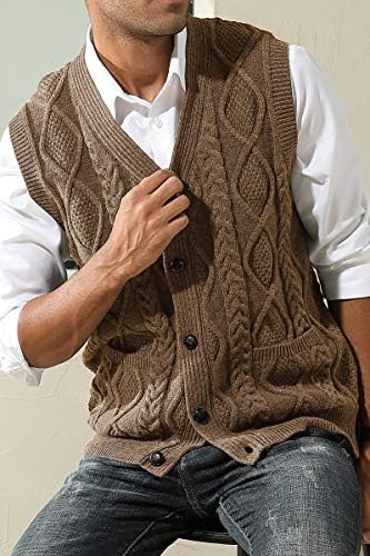 PJ PAUL JONES Мъжки пуловер Жилетка с V-образно деколте Без ръкави Кабел Вязаный Жилетка Жилетка