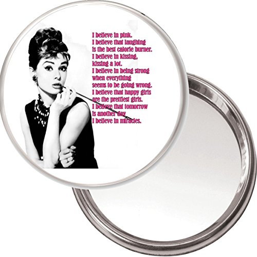 Yummy Баба Одри ХепбърнАз вярвам в розово Уникална бутон грим Огледало. Диаметър 75 мм