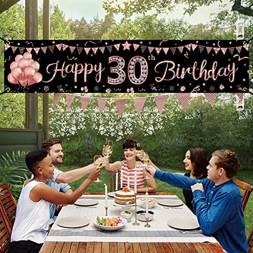 Честит 30 рожден ден Banner Decorations for Women, Rose Gold Thirty Birthday Sign Party Supplies for Her