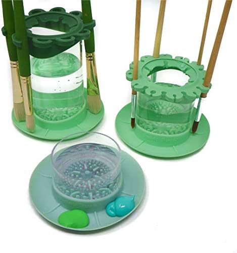 Paint Brush Cleaner Rinse Cup (All-in-One) Fine Art Studio, Classroom | Притежателя на четки и силиконова система за почистване на акрилни, акварельных и водни среди (Чаша, зелен)