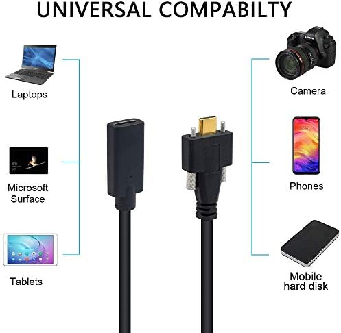 Poyiccot USB Type C Разклонител 6,5 фута, Двойна Винт за Блокиране на USB-C е един Мъж за една Жена удължителен кабел за Данни и кабел Съвместим с MacBook Pro, Pixel 3 XL (Тип Мъж към мъж)