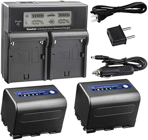 Kastar LCD Dual Smart Fast Charger & 2 x Battery for Sony NP-QM71D NP-QM91D NP-FM55H NP-FM70 NP-FM90 NP-QM91 and CCD-TRV338 350 608 DCR-DVD300 301 DCR-PC115 120 330 DCR-TRV6 Camera