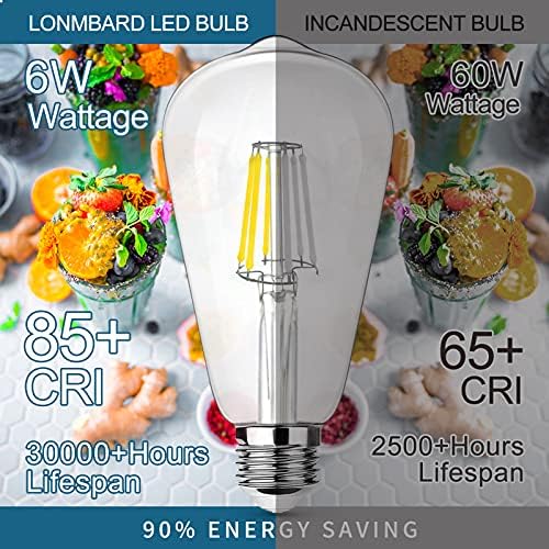 Dimmable ST64 LED Edison Light Bulbs, 60W Equivalent, 800Lumens, 5000K Daylight White, E26 Base ST19/ST21 LED Filament Bulbs, CRI 85+, Antique Glass Style Great for Home, Спалня, Офис,3 Pack