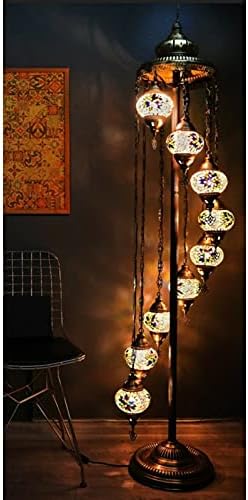 Sudamlasibazaar - Адаптивни 9 Малки Глобуси Турски Марокански Мозайка под лампа, Бохем Бохо Тифани Мозайка под лампа със