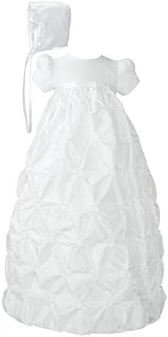 Малките неща значат много Бяла рокля за кръщение от полиэстеровой тафта с розетки и главичка