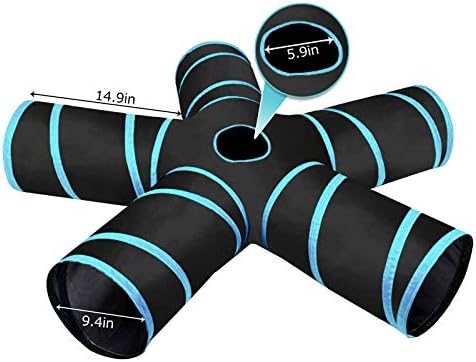 5 Way Cat Tunnel, Cat with Toys Bells for Indoor Cats Interactive Play, Extensible Collapsible Tunnel Toy Maze, Tube Toy