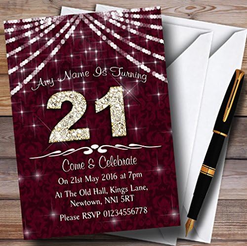 21 Claret & White Bling Sparkle Birthday Party Персонални Покани