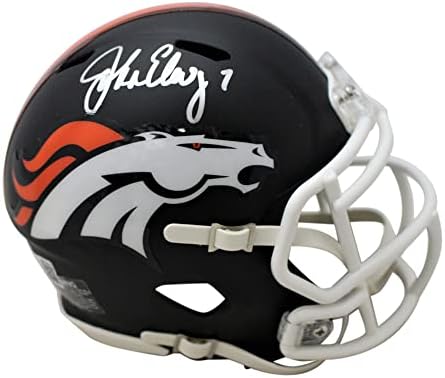 Джон Elway Autographed Denver Broncos Black Matte Mini Helmet БАН