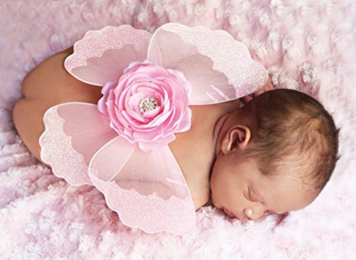 Кал Пай Новородено Момиченце Розов Скъпоценен Бебе Ангел Цвете Крила (0-6 месеца)