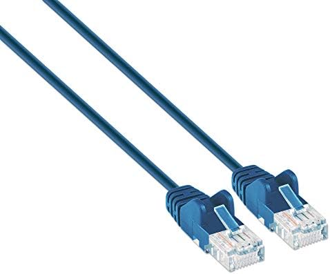 Intellinet Network Solutions Cat6 UTP Slim (30 AWG) Ethernet Мрежов пач кабел със медна сърцевина, позлатени контакти и свободни от зацепок обувки, RJ-45 Male to RJ45 Male, 7 фута (2 метра), син