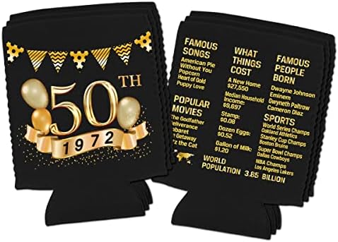 Yangmics 50th Birthday Can Cooler Sleeves Pack of 12-50th Anniversary Decorations - 1972 Sign - 50th Birthday Party Supplies