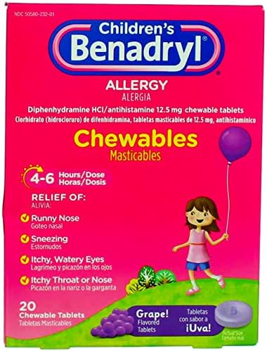 Benadryl Children ' s Allergy Grape Chewables, 20 грама в опаковка (6 опаковки)