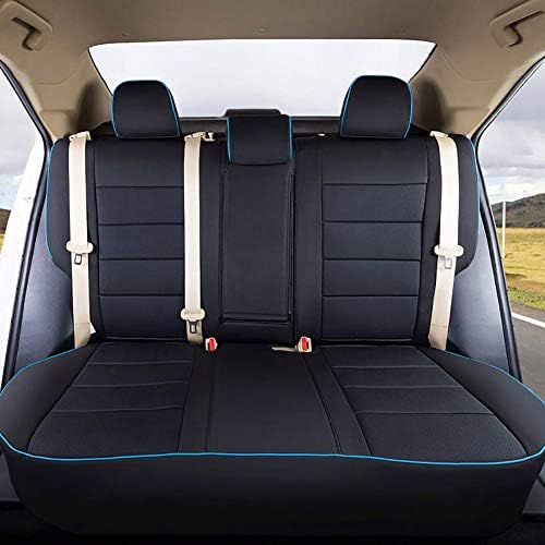 EKR Custom Fit Пълен Комплект Калъфи за автомобилни Седалки Select Toyota Corolla L LE LE Eco XLE Sedan 2014 2015 2017 2018 2019 - Кожзам (черен със синя тапицерия)