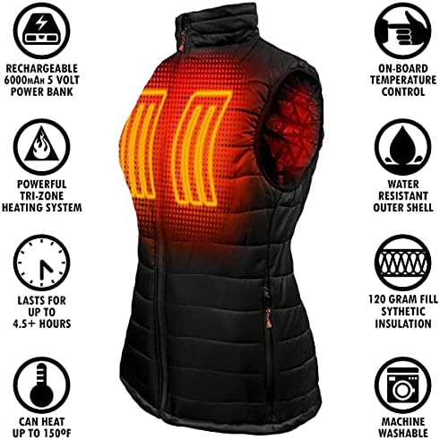ActionHeat 5V Батерия Heated Insulated Влакче Vest – Heated Clothing for Women with Tri-Zone Heating System, Heat-Trap