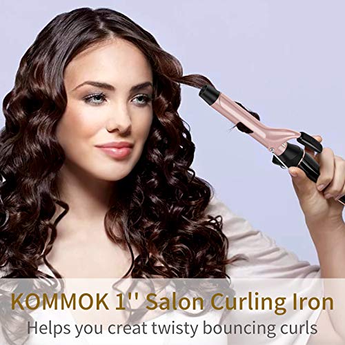 KOMMOK Curling Iron Палки 1 Inch Hair Curler Barrel Professional Grade with Tourmaline Ceramic Coating, Професионален