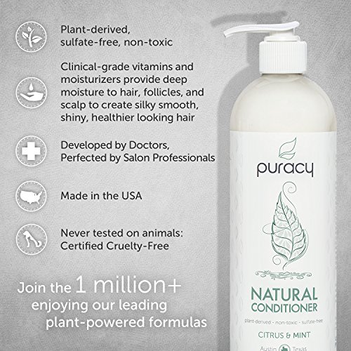 Puracy Естествен климатик, Хипоалергичен, Без силикон, За всички типове коса, 16 унции, цитрусови плодове и мента (PNC16-1)