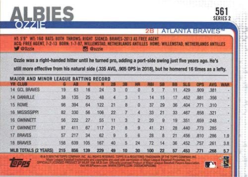 2019 Topps 561 Ozzie Albies Atlanta Braves Бейзболна картичка