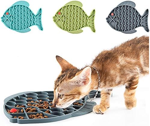 RiamxwR Fish-Shaped Cat Slow Устройство Пет Lick Mat Котка Пъзел Устройство for Dogs & Cats, Забавни Alternative to Slow