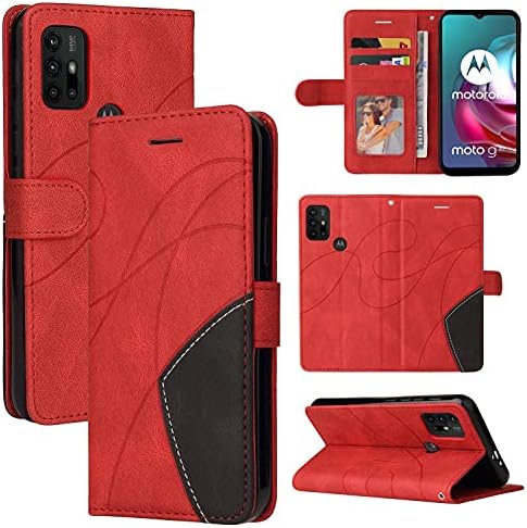 SHUNDA Case for Motorola Moto G Power (2021), ПУ Wallet Leather Case Cover [Stand Feature] with 3-Slots - Червен