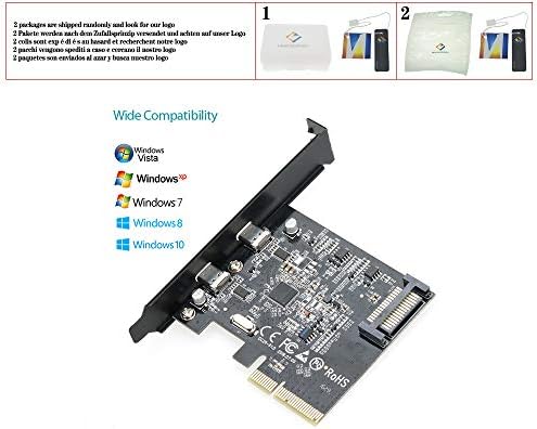 huicouldtool USB 3.1 PCI-Express Карта с Две Реверсивными порта Type-C 5V 15-Пинов Gen 2 10 Gbit / с Добавяне на картата
