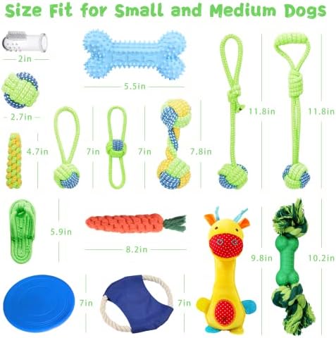 JUUPEKKIY 15 Pack Puppy Teething Ivan Toys, Durable Куче на Въже Toys Interactive Dog with Toys Plush Скуики Toy for Small, Medium Dogs' Gift in Christmas/ Birthday/ Halloween