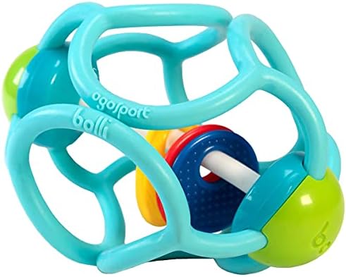 OgoBolli Дрънкалка & Teether Toy for Babies - Осезаемо докосване на топката - Еластичен, Мек нетоксичен силикон-Възраст