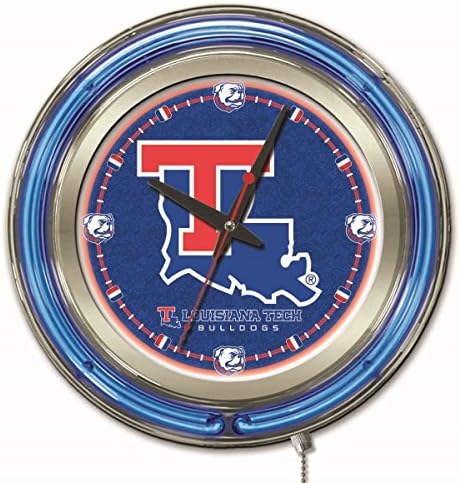 Louisiana Tech Bulldogs HBS Neon Blue College Стенен часовник с батерии (15)