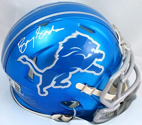 Бари Sanders Autographed Lions Flash Speed Mini Helmet-Beckett Hologram White