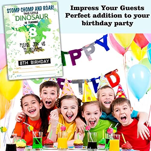 Nopoben Динозавър Party Invitation Cards, 8th Birthday Party Invitation, Kids Party Celebration, 20 Картички с 20 конвертами – (A03-8y)