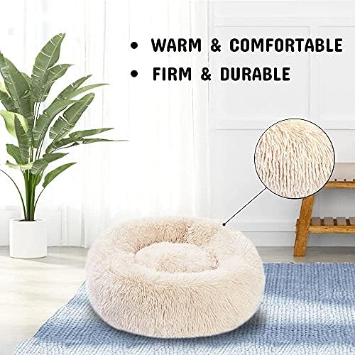 STVICTORY Cat Bed Calming Dog Bed for Medium Large Pets, Washable Dog Bed for Indoor Cat Clearance, Против Раздяла Donut Round Dog Bed, Self Warming Puppy Furniture (бежово, Голям 31× 31)
