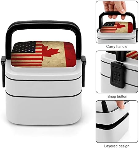 Стари Американски и Канадски Знамена Печат на Всички В Един Двоен Слой Bento Кутия за Възрастни/Деца Обяд-Бокс Комплект