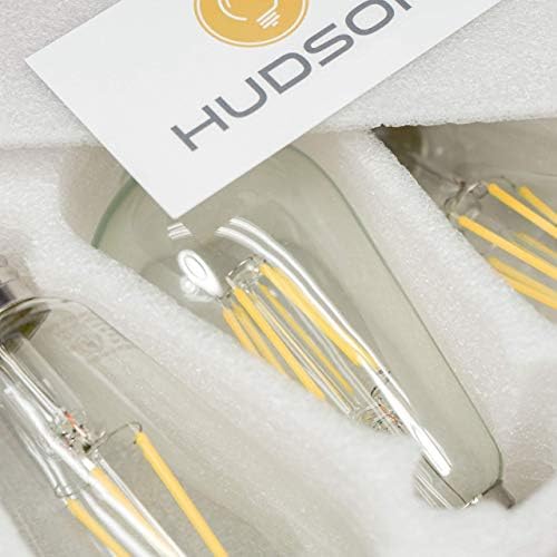 Hudson Vintage 6W LED Edison Light Bulbs (6 Pack) - 2700K Dimmable White Lightbulbs (еквивалент 60W) - E26/E27 Base Amber Gold Tint Glass - ST58 Style Filament Light Bulb Set