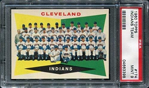 1960 Topps 174 Cleveland Indians Team Psa 9 04663398 - Бейзболни Стари Карти