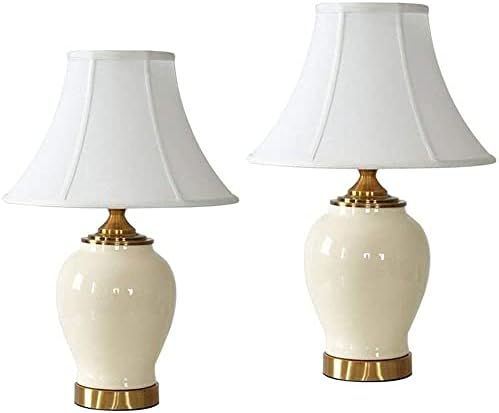 FMOGG Класическа Реколта Керамика Настолна Лампа, Европейската Ваза-Проста Бяла Кърпа Лампа Книга Светлина Бутон Превключвател Настолна лампа (2 опаковки)
