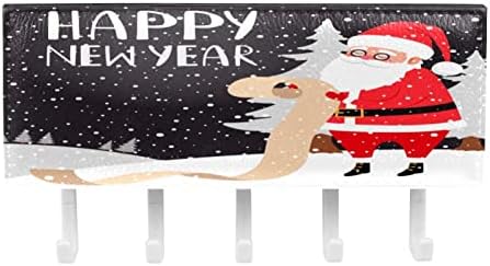 Happy New Year Santa Key and Mail Holder for Walls - Закачалка за Ключове с Пощенски Организатора и 5 Куки, Залепваща Стойка за Дома, Антре, Входната Врата, Офис, Кухня