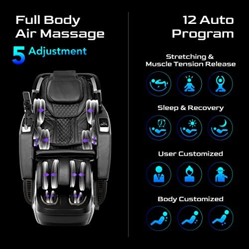 Theramedic 4D Масажния Стол, Пълно Тяло Zero Gravity Shiatsu Heat Massage Recliner с Валяк за краката, Bluetooth, 4D-LT 2022 (черен)