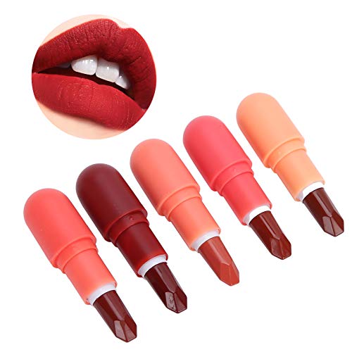 5pcs Mini Lipstick Set Capsule Matte Lipstick Lip Makeup Kit Водоустойчив Дълъг Здрав телесен цвят с Гланц За устни Красота, Козметика, Определени