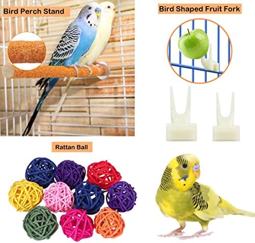 JULEVTOYR 18 Pack Bird Parrot Toys,Parakeet Swing Chewing Toys,Natural Wooden Hanging Bell Pet Bird Cage Toys,for Small