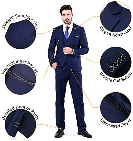 MY'S Men ' s 3 Piece Slim Fit Suit Set, 2 Button Blazer Jacket Vest Pants with Равенство, Твърди Wedding Dress Tux and
