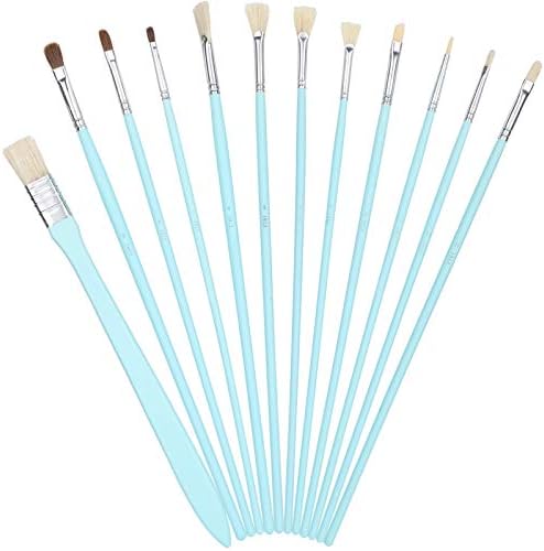 12Pcs Art Paint Brushes,Drawing Фен формата на сърце Artist Brush Long Род Set Supplies for Gouache Watercolor Acrylic and Oil Painting(Blue)