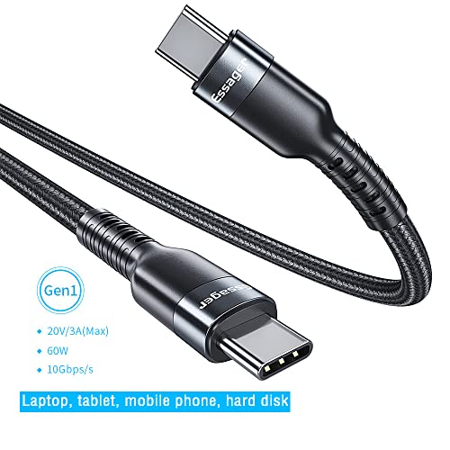 USB Type C за C USB кабел за данни Мобилен твърд диск за лаптоп PD Бързо зареждане на 60 W / 100 W кабел за зареждане 3.3 ft (черен, Gen1：60 W)